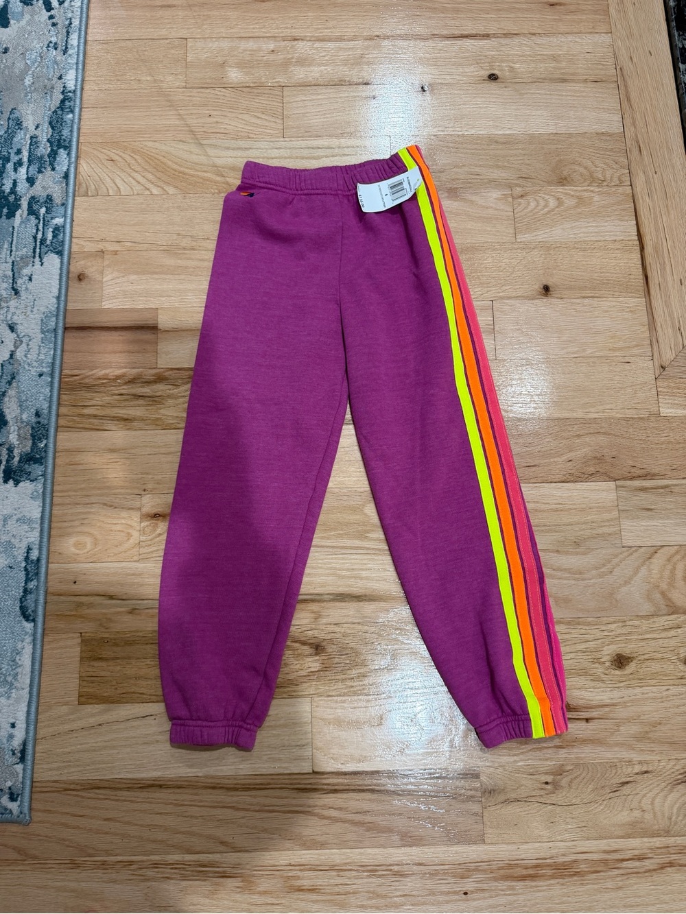 Aviator Nation Girls Purple Joggers with Neon Stripe Accents